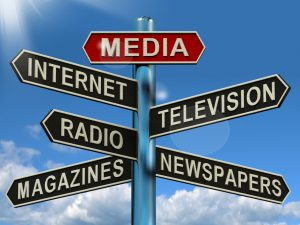 Media Signpost Shows Internet Television Newspapers Magazines And Radio